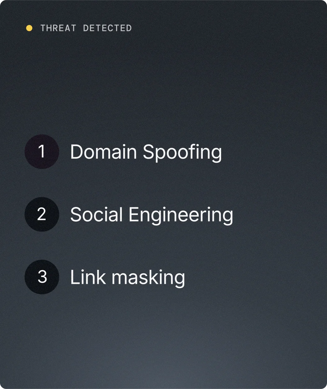 Threat-detected card listing domain spoofing, social engineering, and link masking