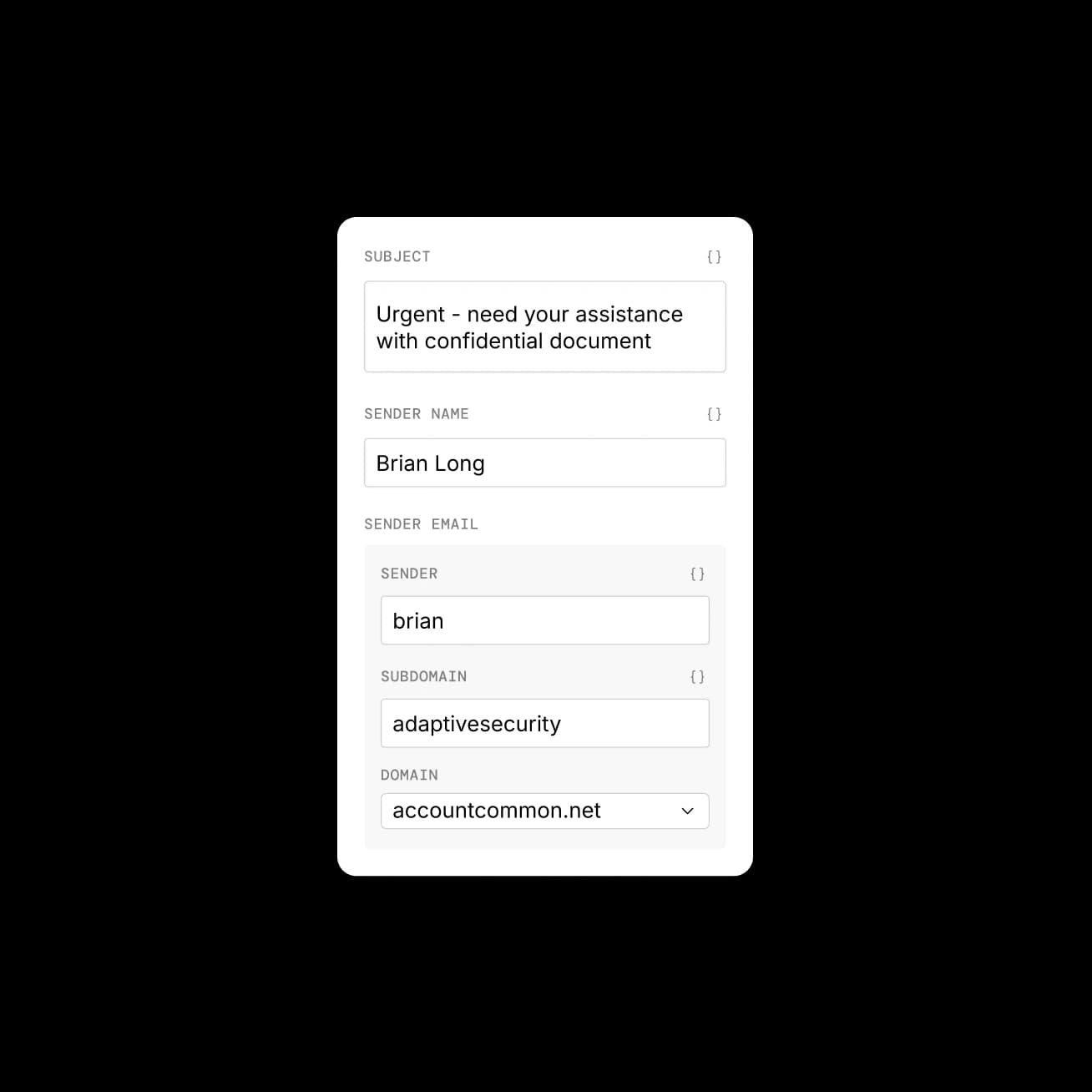 Phishing template builder with employee-data variables for subject and sender