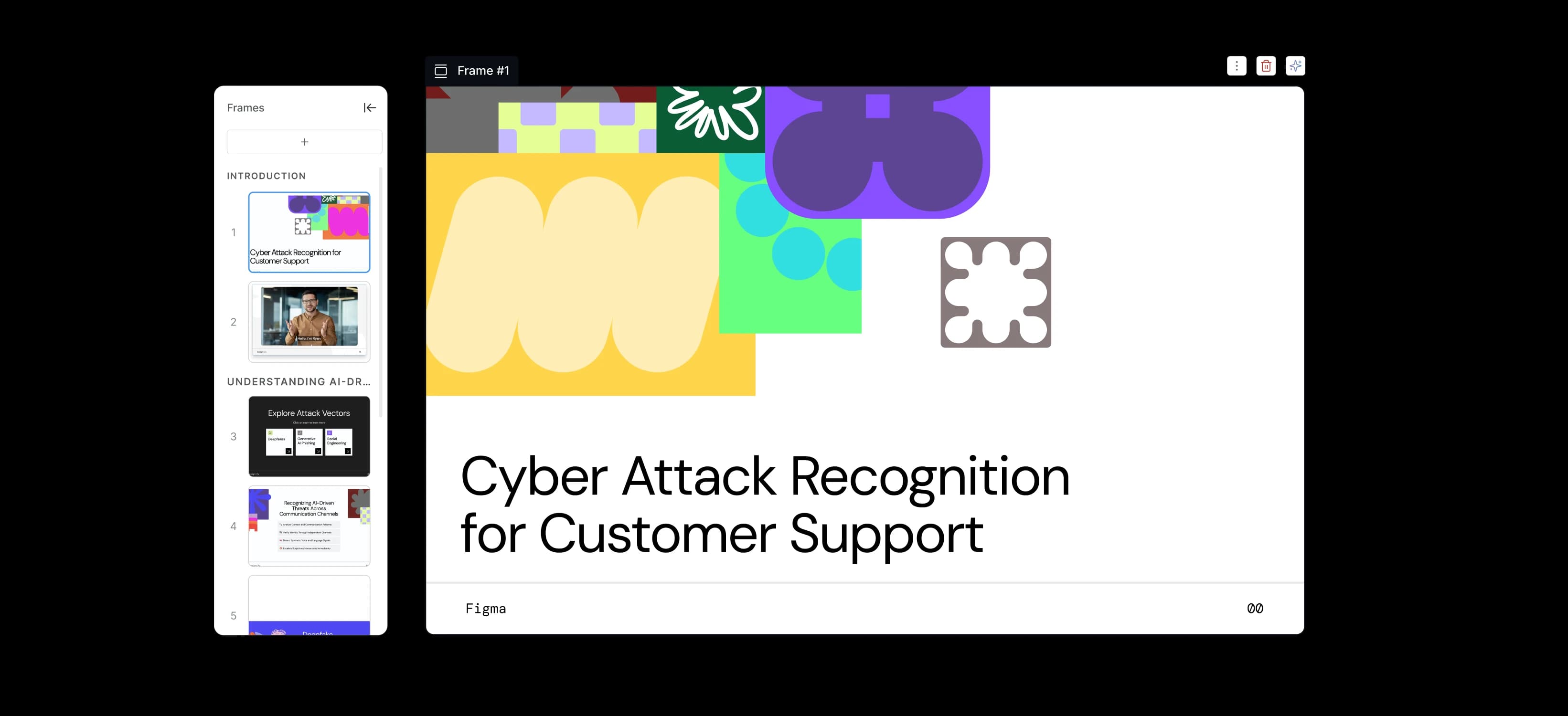 Module editor with slide thumbnails and a graded quiz for Cyber Attack Recognition for Customer Support