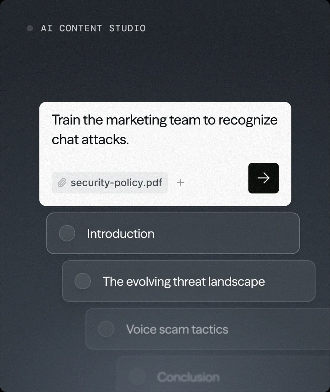 AI Content Studio building a training module from an attached security policy