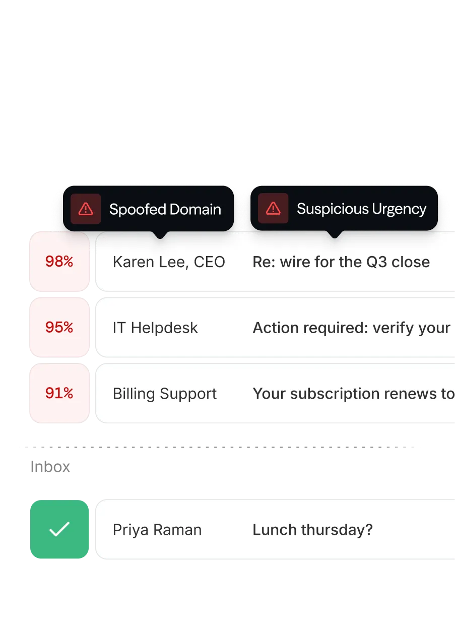 Wire-fraud email flagged with real-time detection call-outs