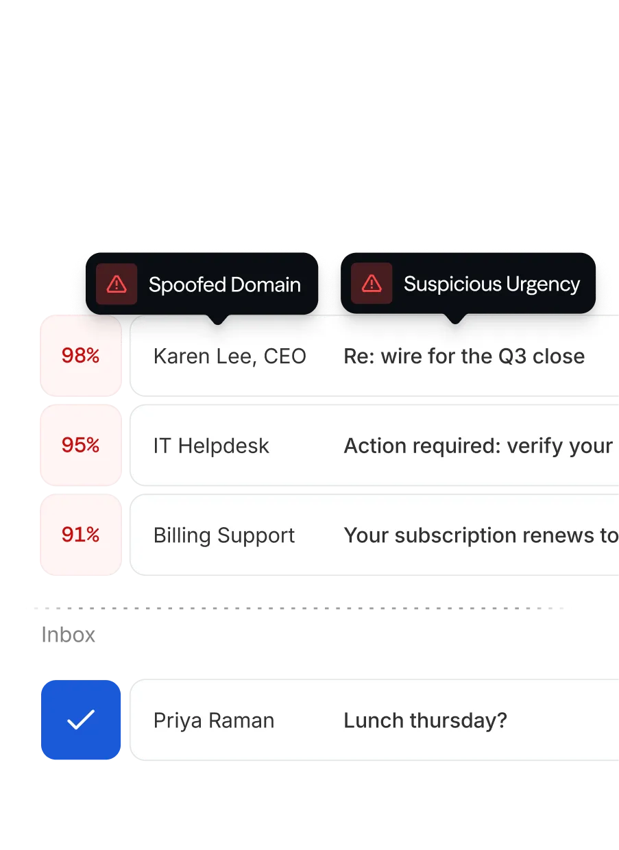 Wire-fraud email flagged with real-time detection call-outs